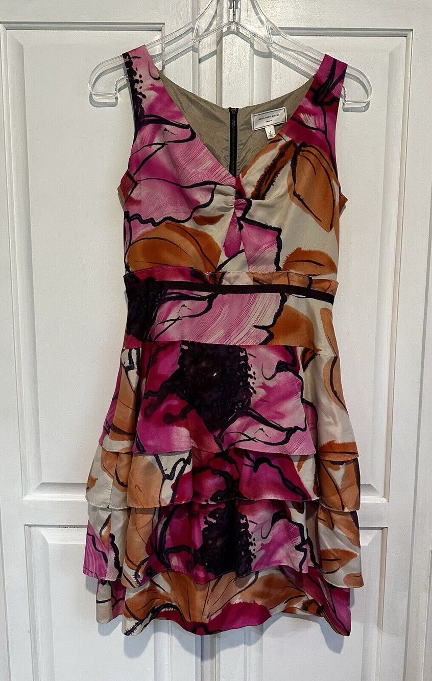 Moulinette Souers Anthropologie Fen Orchid Silk Dress Floral Mini Tiered Size 2
